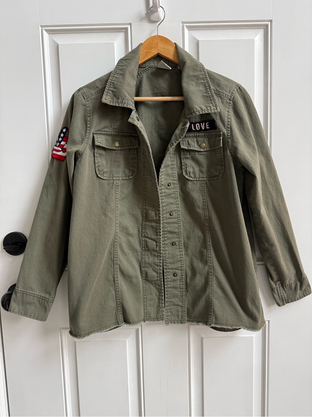 Distressed Beatles Peace & Love Utility Jacket Patches Army Military Retro